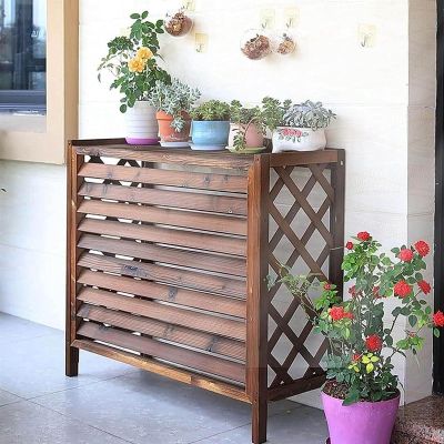 Air Conditioner Fence Screen Solid Wood Flower Rack Shutters Conditioning Cover for Outside Unit Solid Wood Grid Decorative Screen Trash Can Enclosure for Hide Air Con ( Size : L100 X W43 X H94cm )