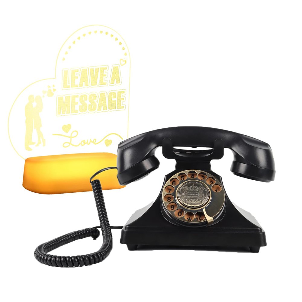 Audio Guest Book Telephone with Free LED Wedding Sign | Vintage-Style Audio Guestbook Wedding VoiceMessage Phone| Everything Included and Ready to Go | Retro Rotary Wedding GuestBooks Phone (Black)