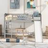 Merax Twin Size Loft Bed with Slide and Ladder, Gray Wooden Loft Bed Frame, No Box Spring Needed view 3