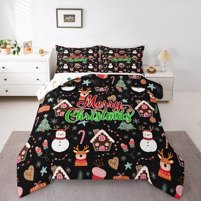 Christmas Decorations Comforter Set Christmas Tree Reindeer Bedding Snowman Winter Theme Bedding Comforter Sets, Merry Christmas Comforter Christmas Ornaments Duvet Set for Kids Toddler, King