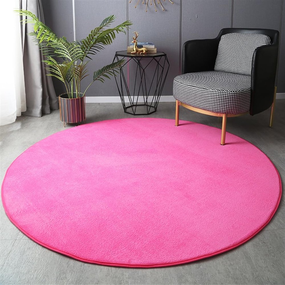 UEAUY Round Rug Solid Thick Non Slip Carpet Soft Plush Fluffy Area Rug for Living Room Bedroom Kids Nursery Room Pink 2 Feet