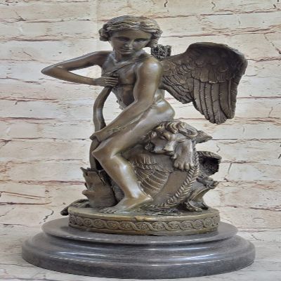 Collectible Art Bronze Sculpture Putti Cupid Decor Mythical Valentine Gift Decor Artwork Decorative Lost Wax Method by Think Bronze
