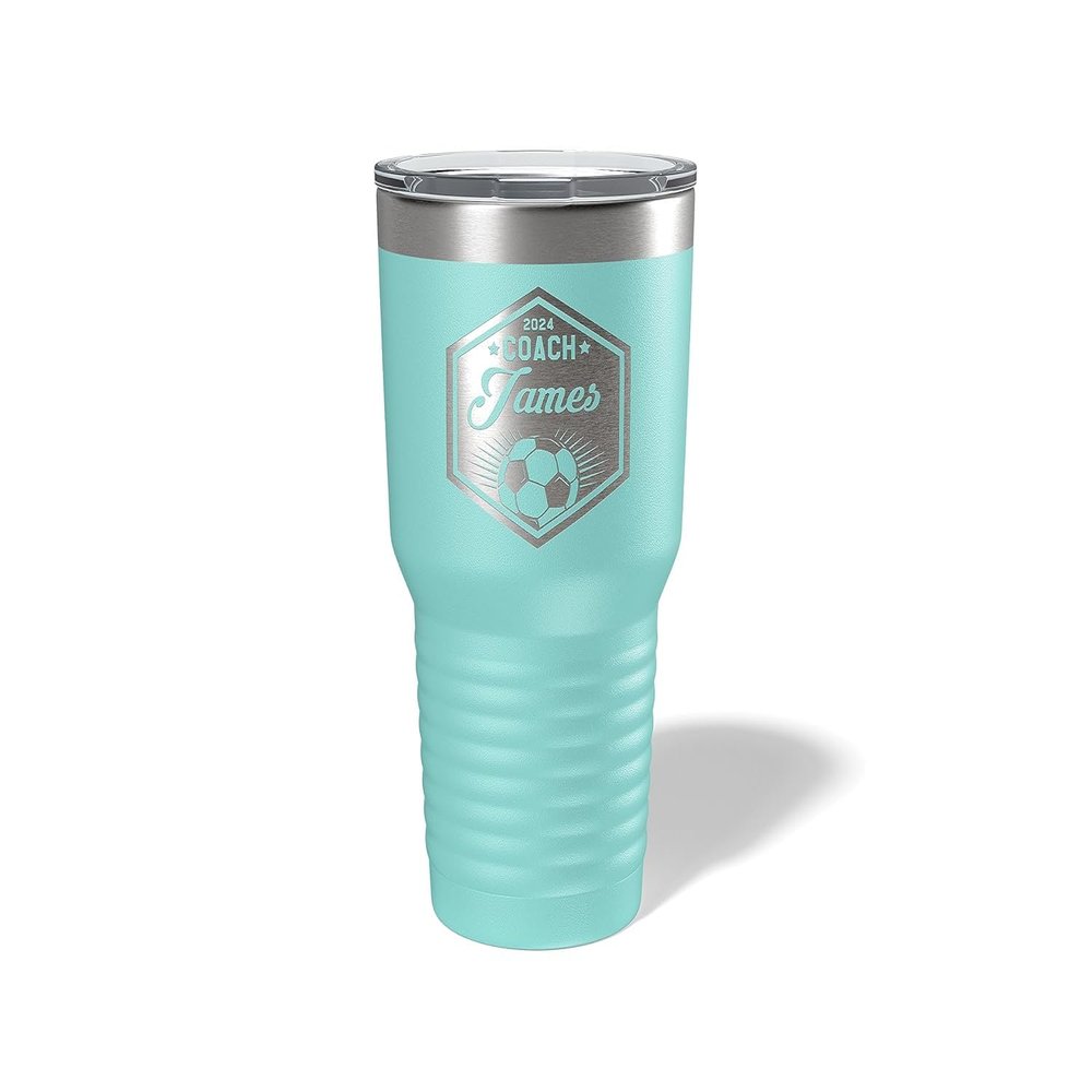 Alterd Industries Coach Gift - Soccer Coach | insulated tumbler with lid | travel coffee mug | Girls Soccer | gifts for coaches (Wine Tumbler) (Hexagon Soccer, Mint, 30oz Tumbler)