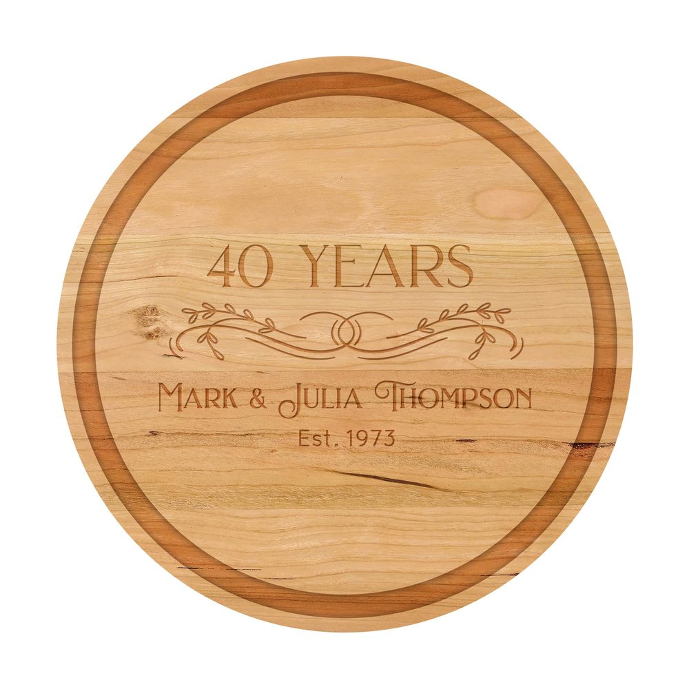 Anniversary Cutting Board, 25th Anniversary Gift 50th Anniversary Gift 40th Anniversary cutting board gift for Parents (13 Inch Round, Anniversary 3, Cherry)