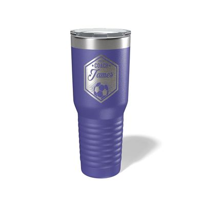 Alterd Industries Coach Gift - Soccer Coach | insulated tumbler with lid | travel coffee mug | Girls Soccer | gifts for coaches (Wine Tumbler) (Hexagon Soccer, Purple, 30oz Tumbler)
