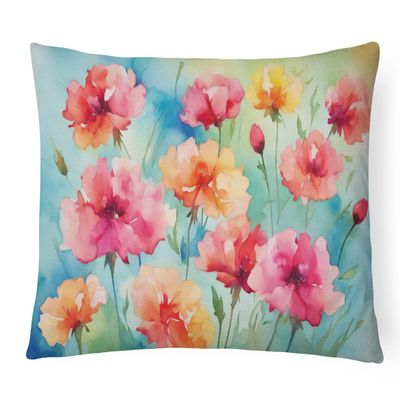 Caroline's Treasures DAC1548PW1216 Carnations in Watercolor Fabric Decorative Pillow 100% Machine Washable Pillow, Indoor or Outdoor Decorative Throw Pillow for Couch, Bed or Patio