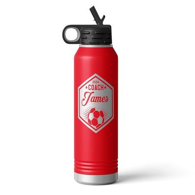 Alterd Industries Coach Gift - Soccer Coach | insulated tumbler with lid | travel coffee mug | Girls Soccer | gifts for coaches (Wine Tumbler) (Hexagon Soccer, Red, 32oz Water Bottle)