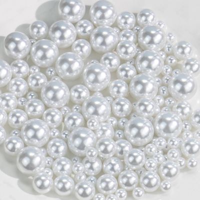 Cusmation 150Pcs White Polished No Hole Faux Pearl Beads for Vase Filling Decorations, Plastic Pearls Vase Fillers, Table Scatters, Wedding Centerpiece, Home Decor, 8/14/20 mm