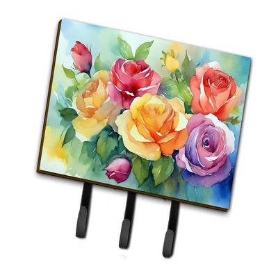 Caroline's Treasures Flowers in Watercolor Leash or Key Holder, Triple Hook, Roses 1609
