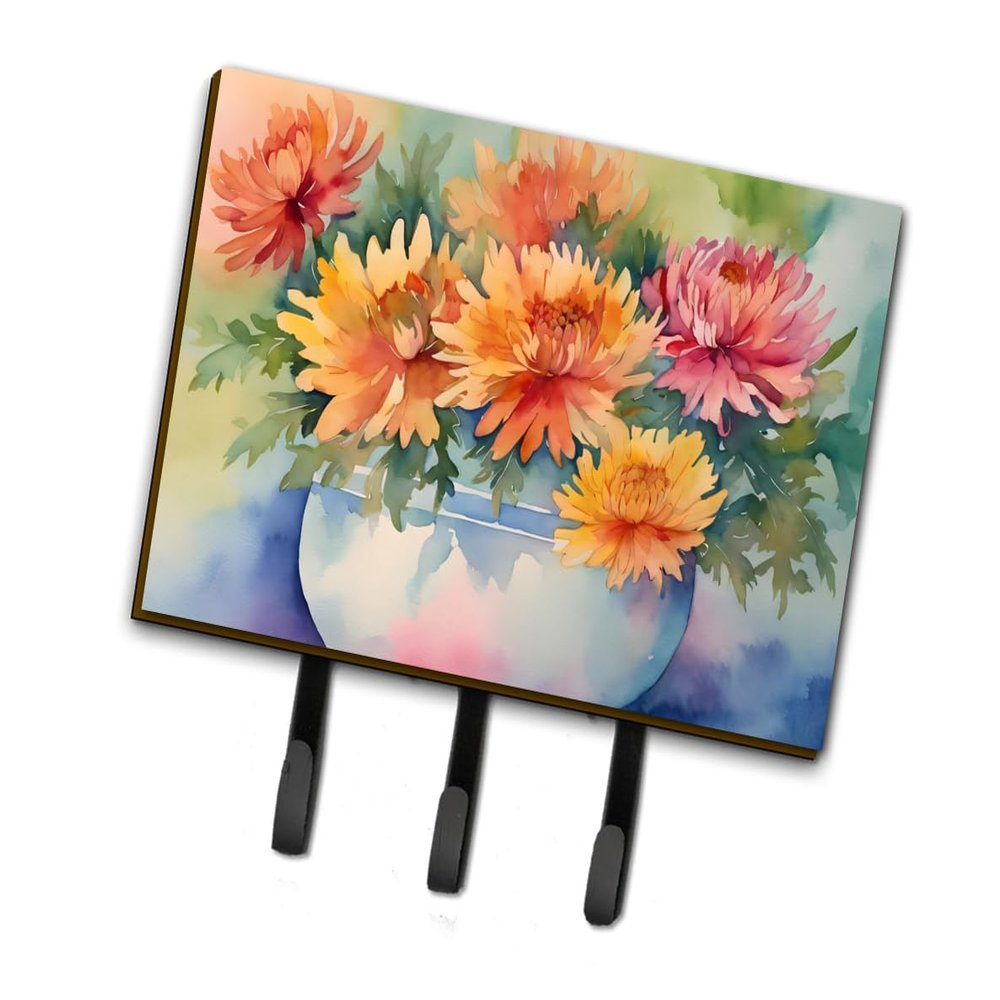 Caroline's Treasures Flowers in Watercolor Leash or Key Holder, Triple Hook, Chrysanthemums 1553