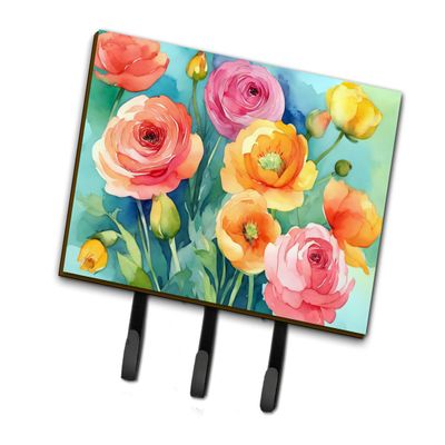 Caroline's Treasures Flowers in Watercolor Leash or Key Holder, Triple Hook, Ranunculus 1604