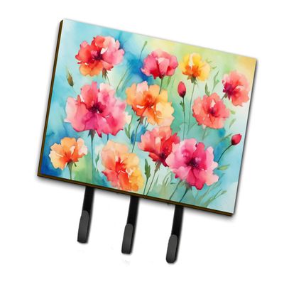 Caroline's Treasures Flowers in Watercolor Leash or Key Holder, Triple Hook, Carnations 1548