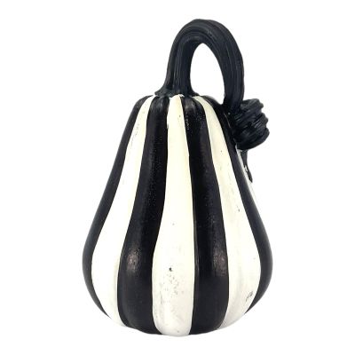 Black and White Striped Pumpkin Halloween Figurine Decoration 4.75 Inch Gourd