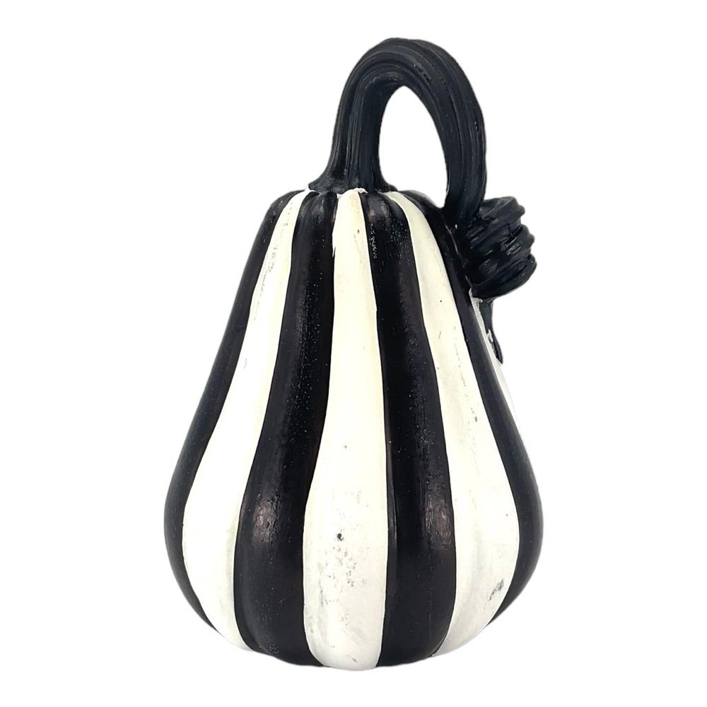 Black and White Striped Pumpkin Halloween Figurine Decoration 4.75 Inch Gourd