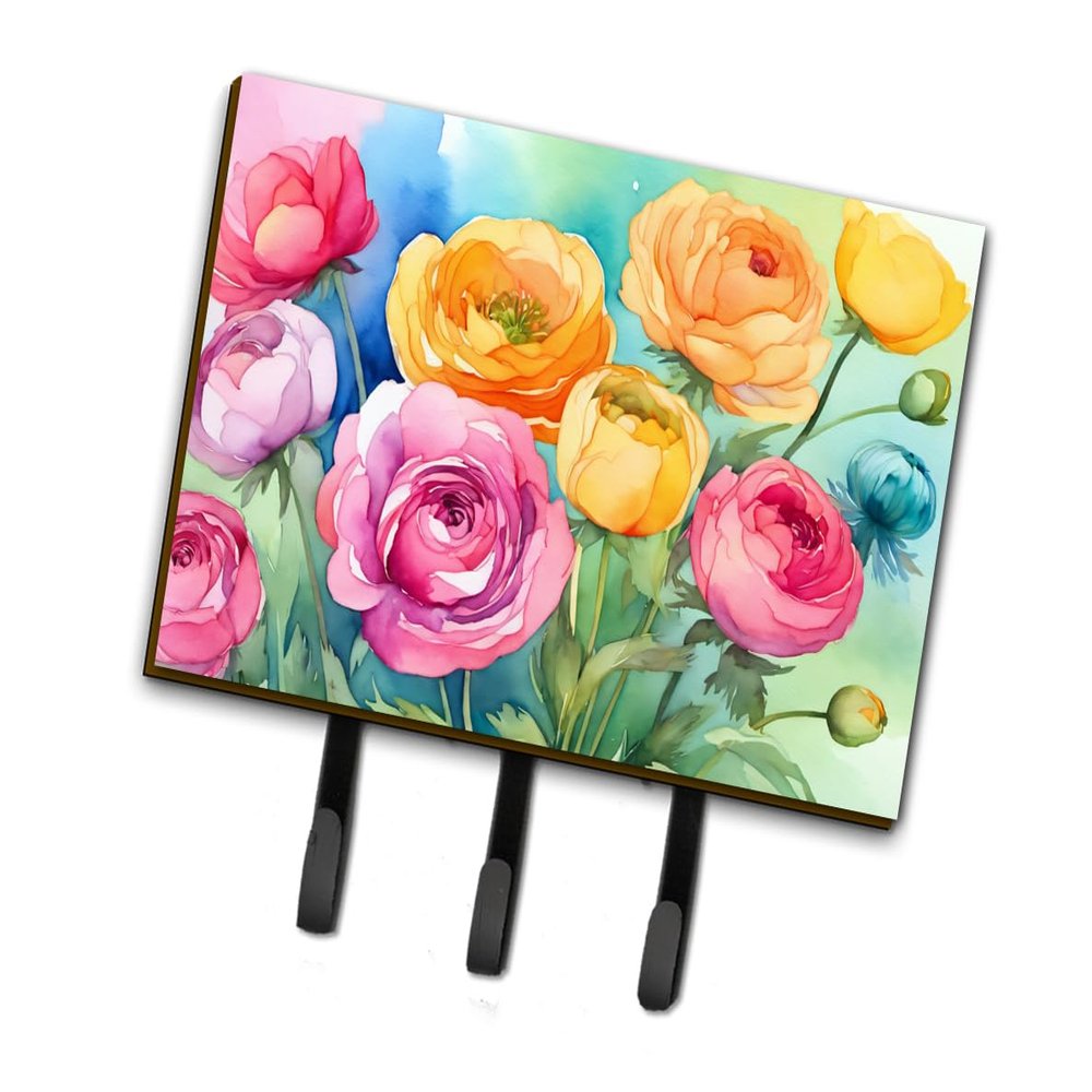 Caroline's Treasures Flowers in Watercolor Leash or Key Holder, Triple Hook, Ranunculus 1603