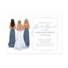 Bridal Shower Brunch Invitation with Bride and Bridesmaids and silver border, Colors and hair can be adjusted view 1
