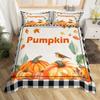 Pumpkin Bedding Set Full Size,Farmhouse Style Fall Leaves Thanksgiving Duvet Cover for Girls Women Boys,Lattice Buffalo Plaid Bed Set,Autumn Harvest Decorations Rustic Farm Plant Quilt Cover view 1