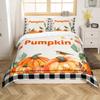 Pumpkin Bedding Set Full Size,Farmhouse Style Fall Leaves Thanksgiving Duvet Cover for Girls Women Boys,Lattice Buffalo Plaid Bed Set,Autumn Harvest Decorations Rustic Farm Plant Quilt Cover view 4
