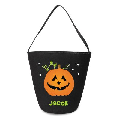 kaululu Halloween Candy Bags Halloween Candy Bucket Halloween Trick or Treat Bucket Bag Custom Name Embroidered Candy Basket (Black)