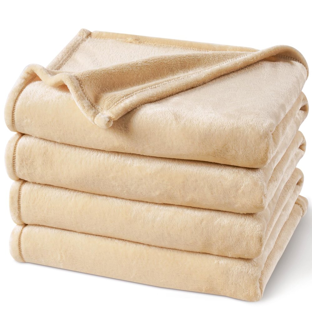 PHF Fleece Blanket Twin Size 66"x90" - 300GSM Lightweight Airy Warmth, Beige