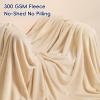 PHF Fleece Blanket Twin Size 66"x90" - 300GSM Lightweight Airy Warmth, Beige view 3