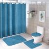 4pcs Shower Curtain Sets, Blue and White Stripes Bathroom Sets with Shower Curtain, Bath Rug, U Shaped Contour Mat & Toilet Lid Cover view 1
