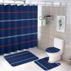 4pcs Shower Curtain Sets, Blue Red White Pattern Design Bathroom Sets with Shower Curtain, Bath Rug, U Shaped Contour Mat & Toilet Lid Cover view 1