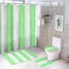 4pcs Shower Curtain Sets, Mint Green and White Stripe Pattern Bathroom Sets with Shower Curtain, Bath Rug, U Shaped Contour Mat & Toilet Lid Cover view 1