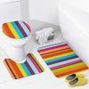 4pcs Shower Curtain Sets, Colorful Stripe Pattern Bathroom Sets with Shower Curtain, Bath Rug, U Shaped Contour Mat & Toilet Lid Cover view 4