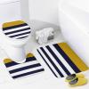 4pcs Shower Curtain Sets, Nautical Stripes Bathroom Sets with Shower Curtain, Bath Rug, U Shaped Contour Mat & Toilet Lid Cover view 4