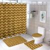 4pcs Shower Curtain Sets, Gold and Brown Zig Zag Bathroom Sets with Shower Curtain, Bath Rug, U Shaped Contour Mat & Toilet Lid Cover view 1