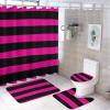 4pcs Shower Curtain Sets, Stripe Hot Pink and Black Bathroom Sets with Shower Curtain, Bath Rug, U Shaped Contour Mat & Toilet Lid Cover view 1