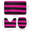 4pcs Shower Curtain Sets, Stripe Hot Pink and Black Bathroom Sets with Shower Curtain, Bath Rug, U Shaped Contour Mat & Toilet Lid Cover view 3