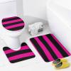 4pcs Shower Curtain Sets, Stripe Hot Pink and Black Bathroom Sets with Shower Curtain, Bath Rug, U Shaped Contour Mat & Toilet Lid Cover view 4