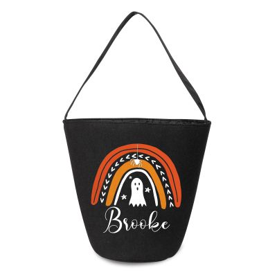 kaululu Halloween Candy Bags Halloween Candy Bucket Halloween Trick or Treat Bucket Bag Custom Name Embroidered Candy Basket for Kids (Black 6)