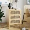 VINGLI Rattan Nightstands Set of 2 with Charging Station, 19" W x 27" H Nightstand 3 Drawer Set of 2, Boho Nightstand/End Table, Rattan Bed Side Table for Bedroom(Oak, 2 Pack) view 2