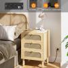 VINGLI Rattan Nightstands Set of 2 with Charging Station, 19" W x 27" H Nightstand 3 Drawer Set of 2, Boho Nightstand/End Table, Rattan Bed Side Table for Bedroom(Oak, 2 Pack) view 4