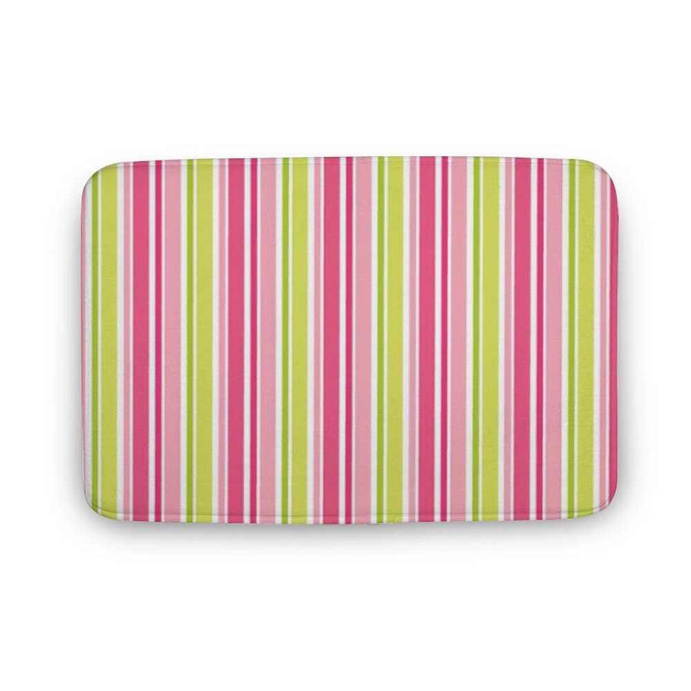 Luxury Elegant Bathroom Rugs, Stylish Hot Pink Lime Green Stripes Bath Mat Non Slip & Absorbent Bath Carpet for Bathroom (16 x 24inch)