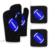 4Pcs Oven Mitts and Pot Holders, Blue and Black Football Heat Resistant Oven Mitts Gloves Set Kitchen Hot Pads for Cooking Grill view 1