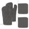 4Pcs Oven Mitts and Pot Holders, Black Gingham Heat Resistant Oven Mitts Gloves Set Kitchen Hot Pads for Cooking Grill view 1