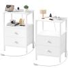 KAI-ROAD White Nightstands Set of 2 with Charging Station, Bedroom Night Stand Set 2 Small Night Stands with Drawers and Shelf Storage End Table Dorm Bedside Table Modern view 1