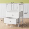 KAI-ROAD White Nightstands Set of 2 with Charging Station, Bedroom Night Stand Set 2 Small Night Stands with Drawers and Shelf Storage End Table Dorm Bedside Table Modern view 3