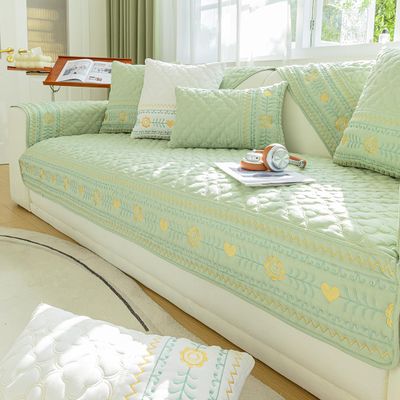vctops Soft Cotton Sofa Cover Farmhouse Floral Embroidered Sectional Couch Cover Non Slip Sofa Slipcovers Furniture Protector for Kids Dog Pet, 1 Piece/Not All Set (Green,35"x63")
