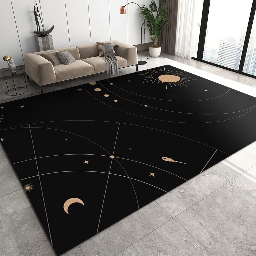 Universe Space Sun Moon Planet Area Rugs, Moon Tarot Mystery Easy Clean Rug, Soft Non-Skid Carpet Throw Rug for Kids Teen Girls Boys Bedroom, Living Room Bathroom Classroom Office 3ftx5ft