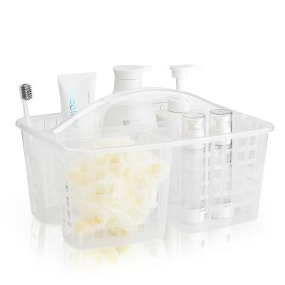 Haundry Plastic Shower Caddy Basket with 3 Compartments, Portable Divided Cleaning Supply Storage Organizer with Handle (Clear)