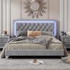 Aiuyesuo Queen Size Upholstered Platform Bed with LED Lights,Modern Velvet Platform Bed with Crystal Tufted Headboard, Solid Wood Platform Bed Frame with Strong Slats and Metal Legs (Gray-P01A) view 3