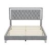 Aiuyesuo Queen Size Upholstered Platform Bed with LED Lights,Modern Velvet Platform Bed with Crystal Tufted Headboard, Solid Wood Platform Bed Frame with Strong Slats and Metal Legs (Gray-P01A) view 4