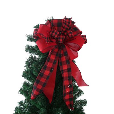 Christmas Tree Topper Bow 23x13 Inches Toppers Bow Christmas Tree Topper for Family Wedding Birthday Party Indoor Outdoor Thanksgiving Christmas Decoration (Red and Black Checkered)