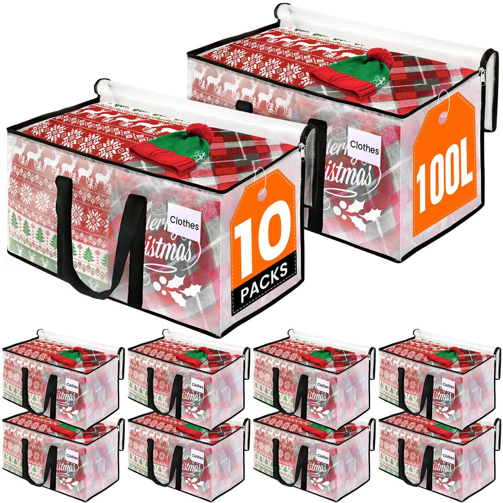 RoomHacks Clear Heavy Duty Extra Large Moving Bags, Reinforced Handle and Double Zipper, Storage Bags Alternative to Moving Box (10 Packs)