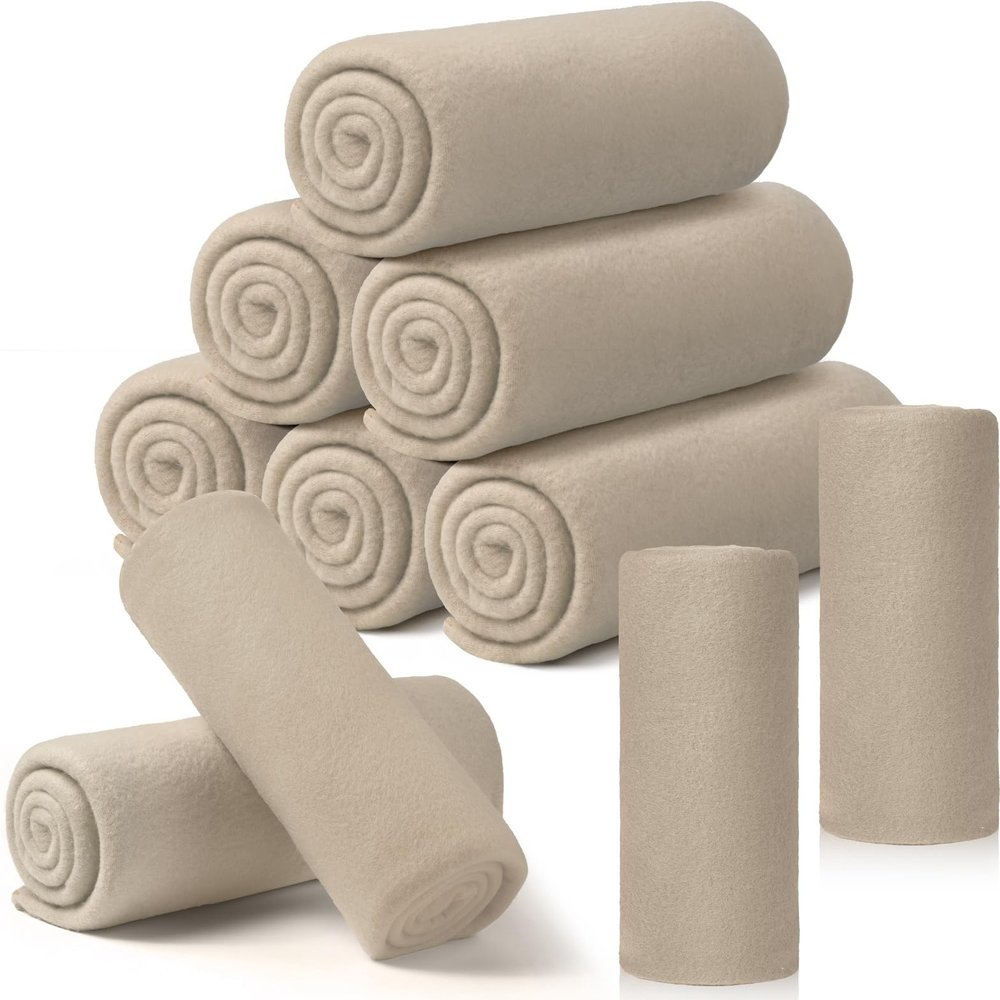 Buryeah 10 Pcs Fleece Blanket Bulk Soft Warm Fleece Blankets Cozy Lightweight Throw Blankets Plush Pet Throw Blanket for Home Bed Sofa Office Wedding Gifts Travel(50" x 60",Light Tan)
